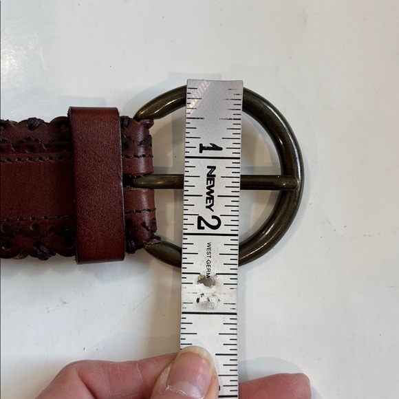 Danier Brown Leather Belt Gold Studs Brass Circle Buckle Size Medium - Picture 14 of 14